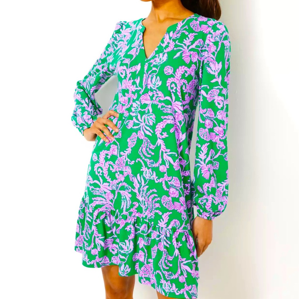 Lilly Pulitzer NWOT Green and Purple Floral Dress. Size Small